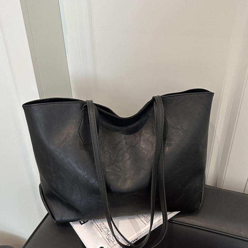 New Simple Solid Color Versatile Tote Bag Fashion Commuter Light Luxury Trend Faux Leather Design Shoulder Bag