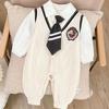 Preppy Spring & Autumn Double-Layer Harem Romper for Baby Boys & Girls - Trendy Outdoor Wear