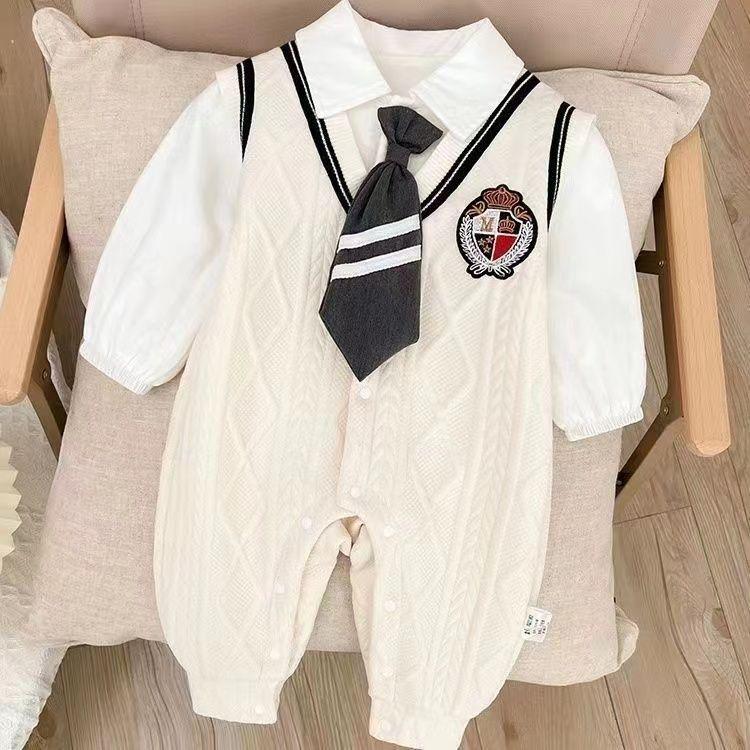 Preppy Spring & Autumn Double-Layer Harem Romper for Baby Boys & Girls - Trendy Outdoor Wear