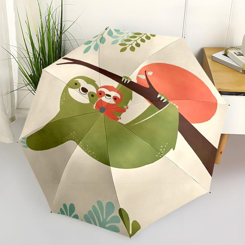 1pc Sloth Sunset Automatic Folding Umbrella - Compact 8-Rib Design, Durable Plastic & Iron, Lightweight for Outdoor Daily Use019