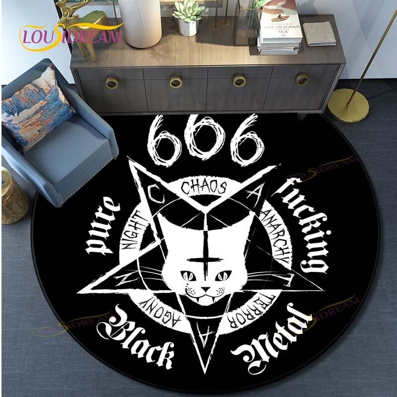 

Сатанинський кіт Коза візерунок Килим М яка кругла ковдра Нековзкий килимок CD Килимок Вітальня Спальня Декор 60cm