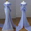 Light Blue One Shoulder Fish Tail Evening Gown, Mesh Trailing Long Dress, Suitable for Weddings, Graduation Banquets, Dinners, Elegant Long Dresses