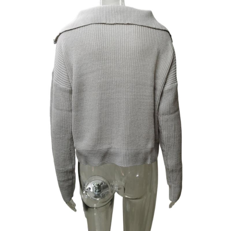 European & American Retro V-Neck Long-Sleeve Loose Knit Sweater for Women