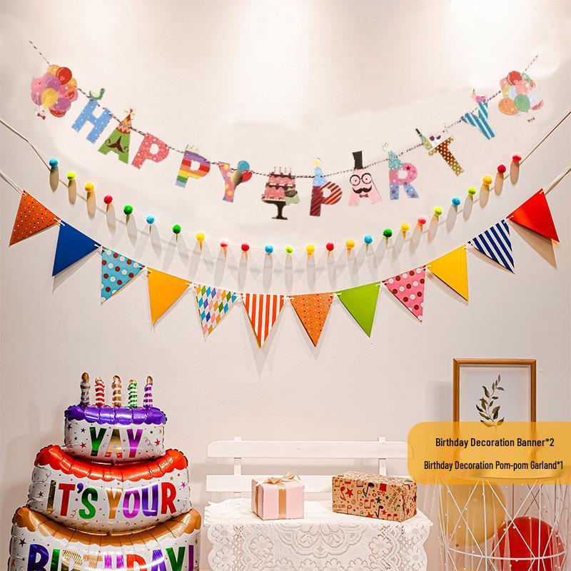 First Birthday Pom-Pom Bunting & Photo Banner for Boys and Girls