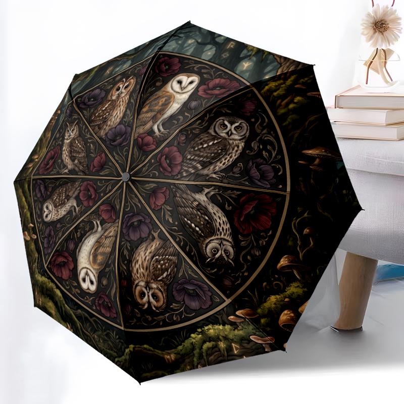 

1pc Sturdy 8-Bone Auto Umbrella, Mystic Feline Pair Umbrella, Digital Printed, Foldable Umbrella for On-the-Go Outdoor Use