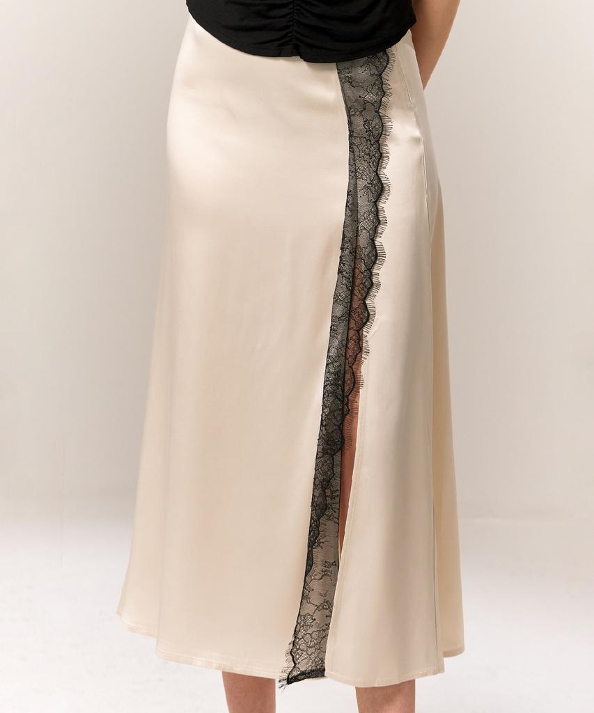 Retour Deux Vingt Quatre Elodie Lace Front-Slit Skirt (Cream White)