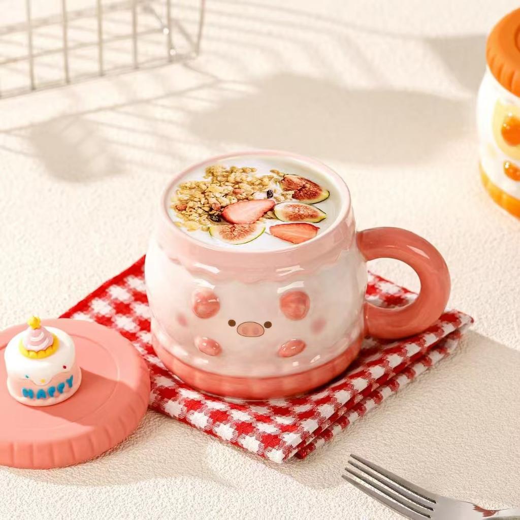 Cup with Lid Cartoon Mug High Looking Cup Ceramic Cute Girl Water Cup Birthday Gift Souvenir