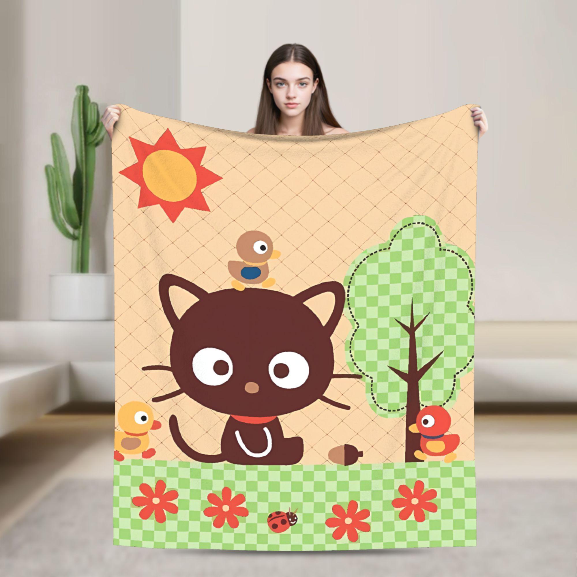 Cute Chococats Blanket Quality Soft Black Cat Throw Blanket Autumn Child Bedroom Aesthetic Bedspread 75x90cm