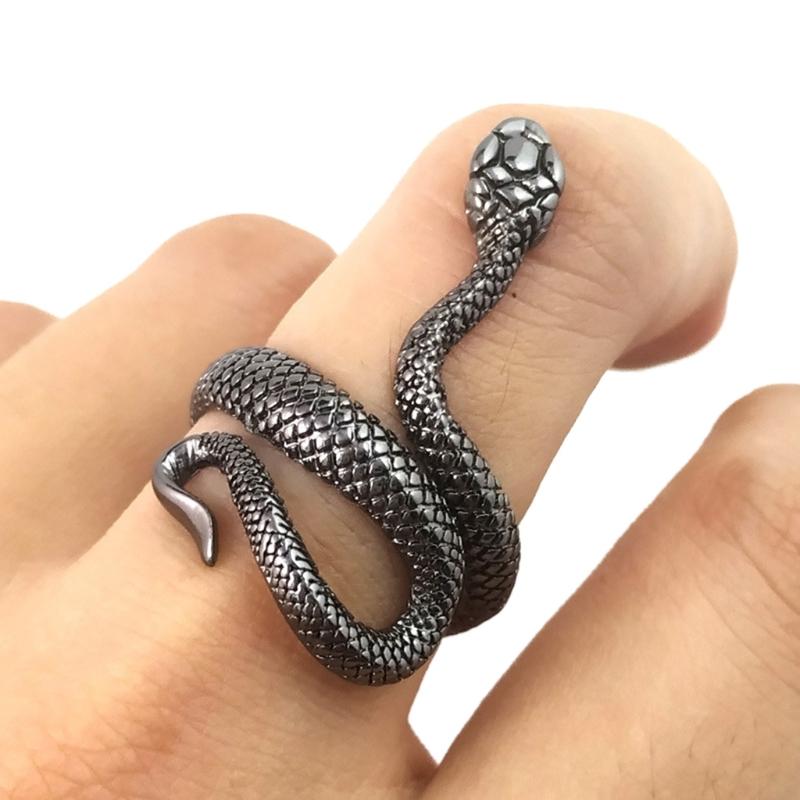 Punk Snake Ring for Men Women Exaggerated Antique Silver Color Fashion Personality Stereoscopic Opening Adjustable Ring