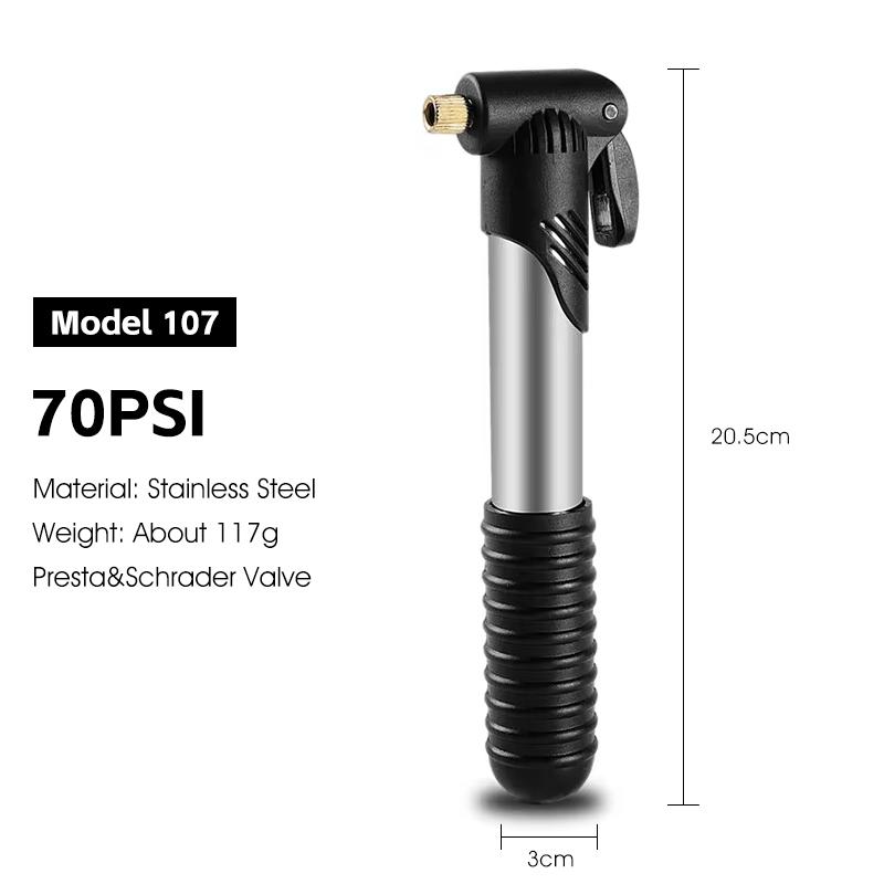 WEST BIKING Portable Bicycle Pump Schrader/Presta Valve Universal Air Pump MTB Road Bike Tire Hand Inflator Cycling Accessories 107 Stainless Steel