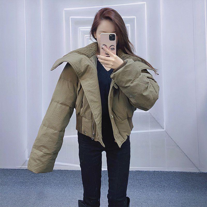 Womens Short Puffer Jacket Winter Warm Loose Fit Cotton-Padded Coat With Stand Collar Zip Front