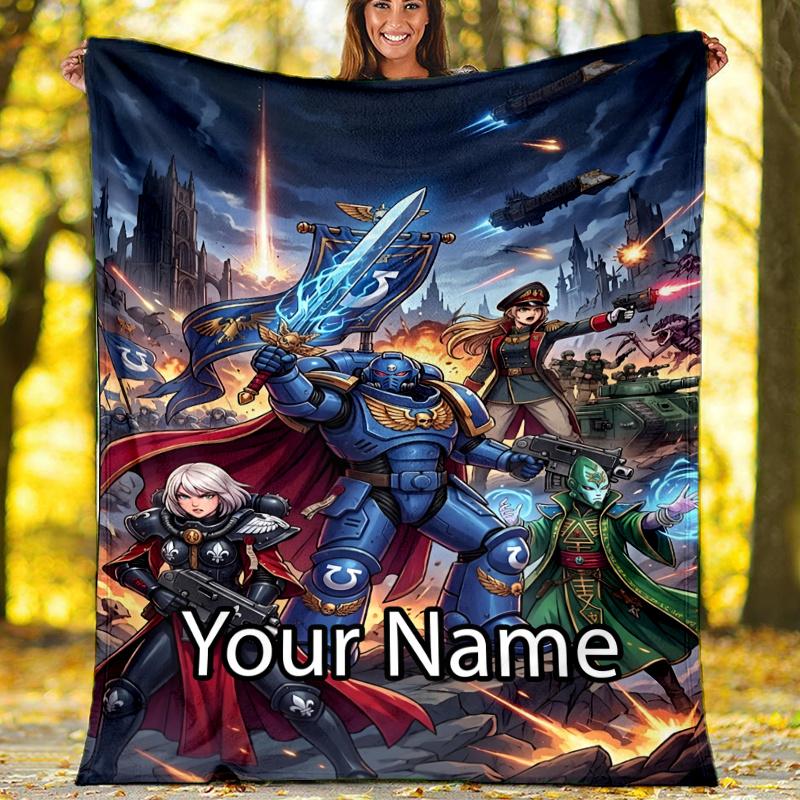 Custom Name Warhammer 40K Theme Printed Blanket - Perfect for Couch, Bed, Travel & Outdoor Use | Machine Washable, Cozy & Durable.