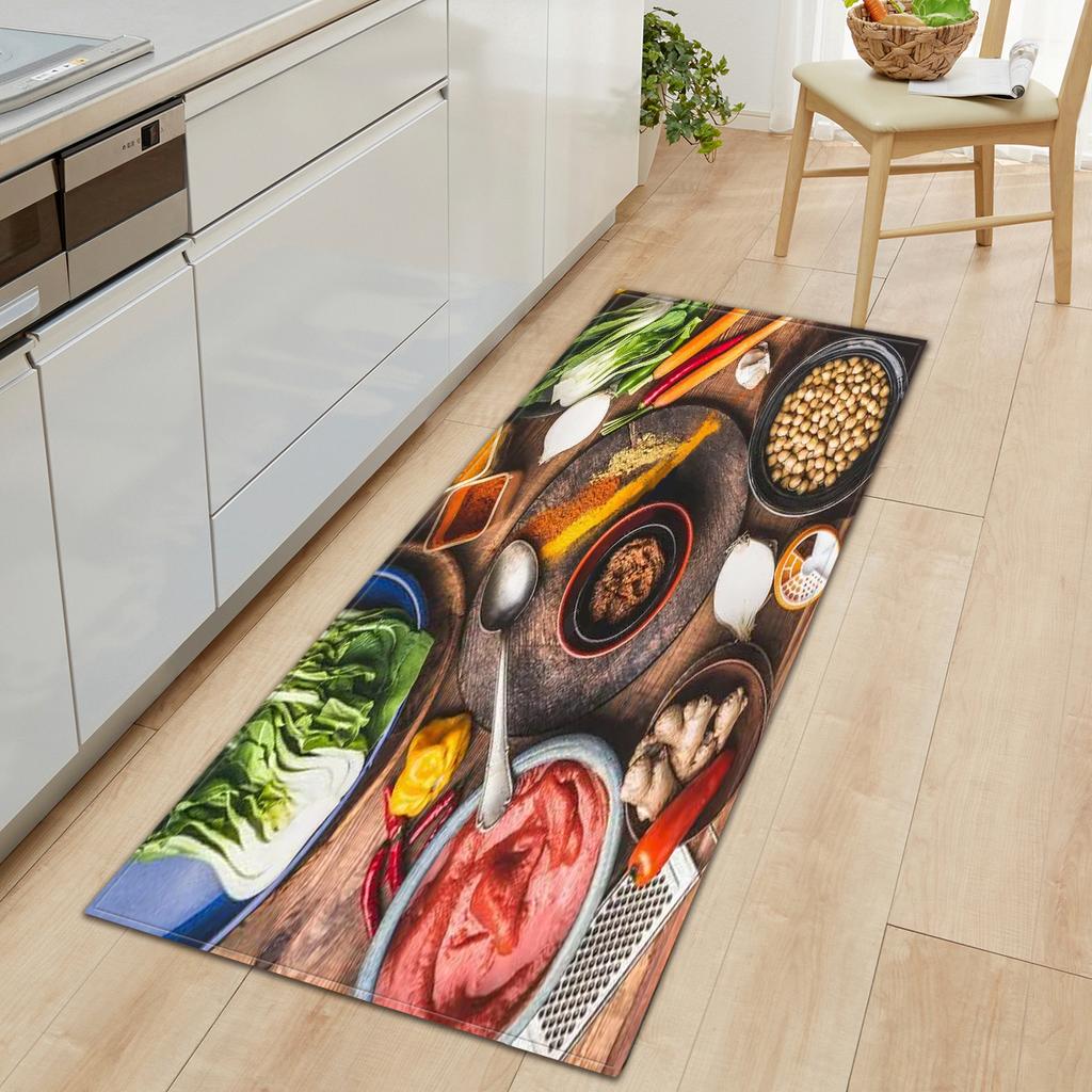 Tapete de cozinha de frutas e vegetais frescos, macio e espesso, tapete de chão de cozinha, à prova d'água, antiderrapante, à prova de óleo, tapete de chão, tapete de corredor