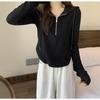 Women's Spring Autumn Hooded Half-Zip Long Sleeve Ribbed Slim Fit Top
