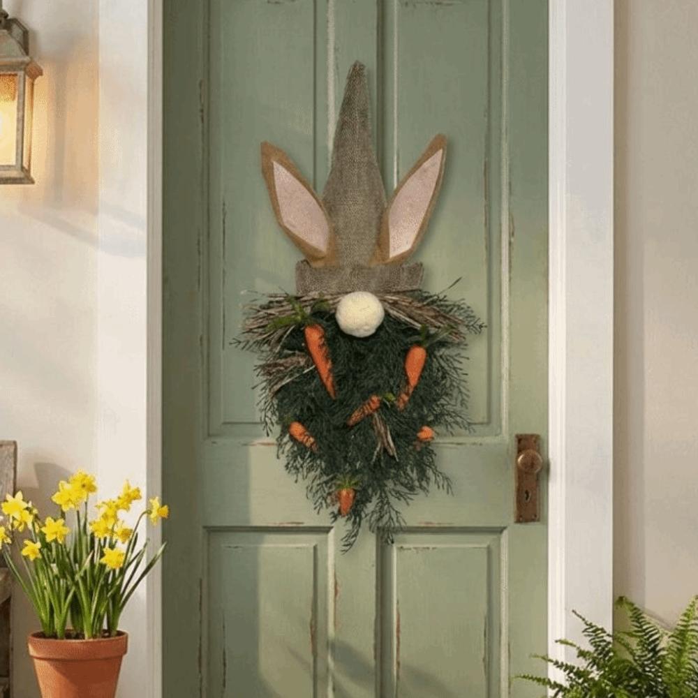 Rustic Style Easter Gnome Pendant With Carrot Handmade Easter Bunny Wreath Plastic Artificial Garland Wedding Decor