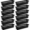 12 Pcs Black Slim Plastic Storage Baskets Tray 10 X 3 X 2.5 Inch Compact Stackable Desk Organizer for Office, Classroom, School Supplies, and Home