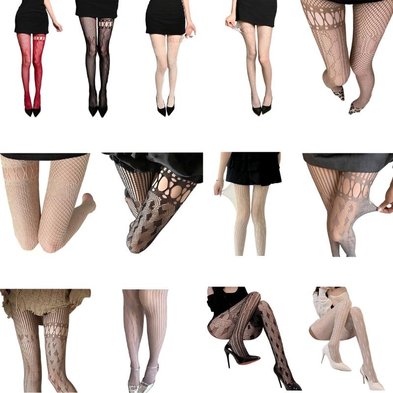 Women Lace Patterned Fishnet Tights High Waist Fishnets Leggings Net Stockings Pantyhose Thigh High Stockings Hosiery