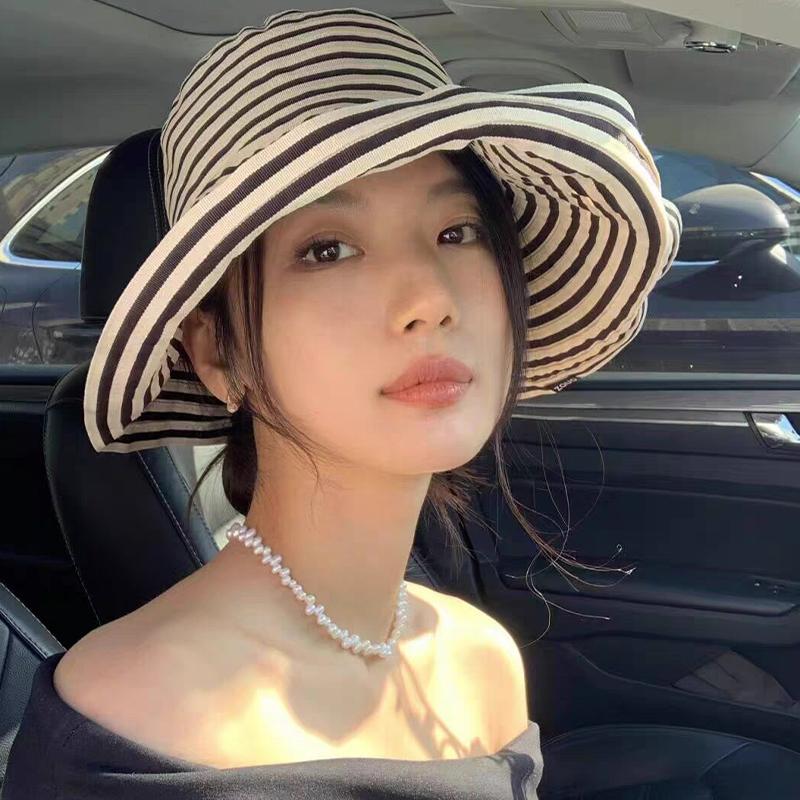 2026 Summer Versatile Foldable Color-Blocked Striped Wide-Brimmed Sun Hat For Beach Vacations And Sun Protection