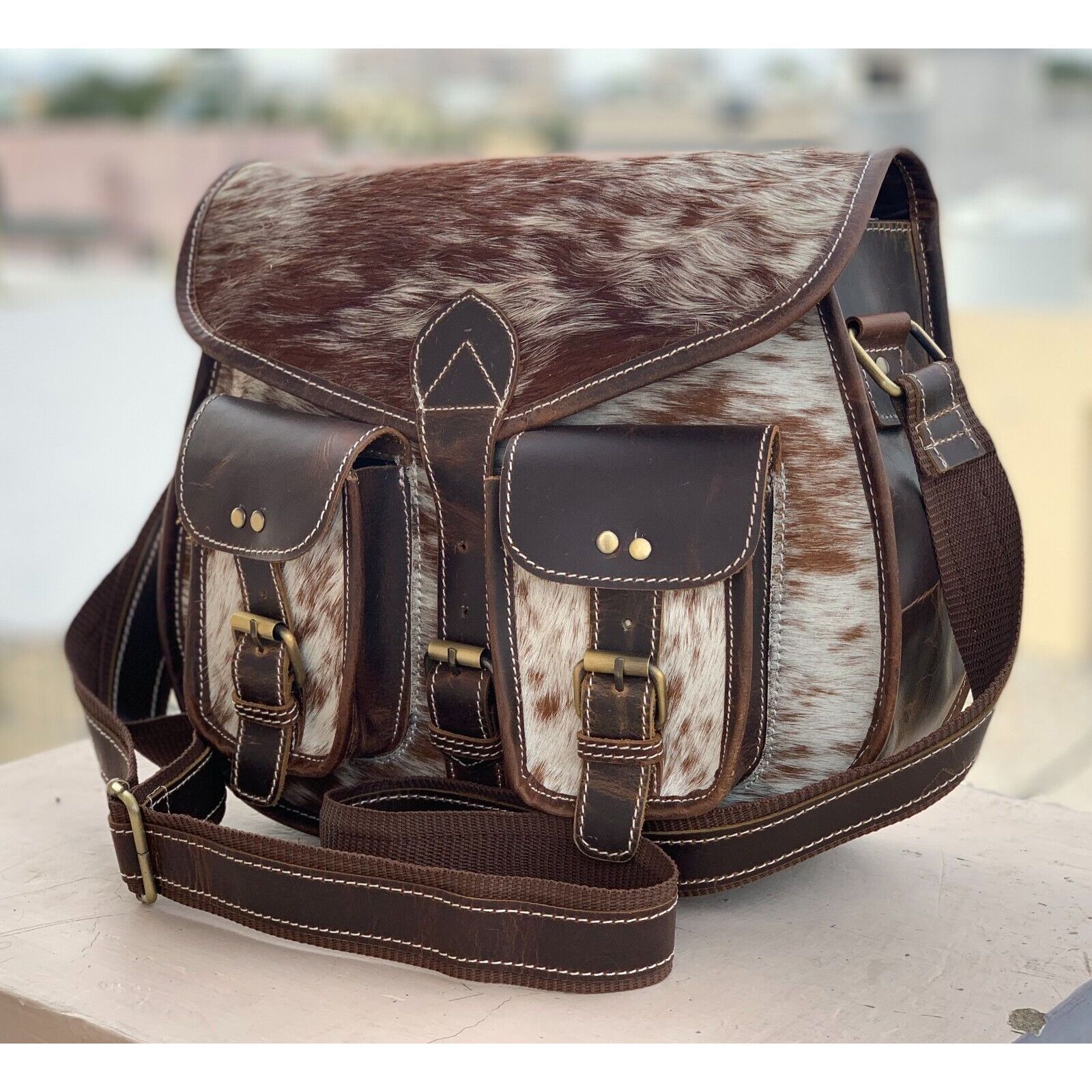 Сумка-слинг из кожи с прической для женщин Сумка через плечо из коровьей кожи Женские — фото 2