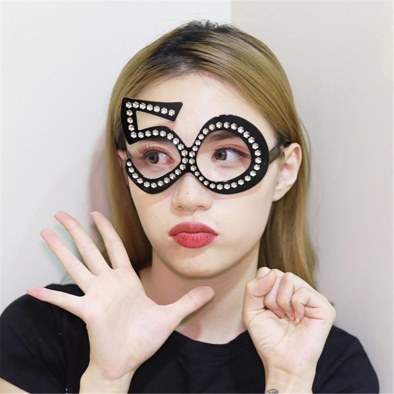 Number Crystal Frame Party Dress-up Glasses for Adults Birthday Christmas Party
