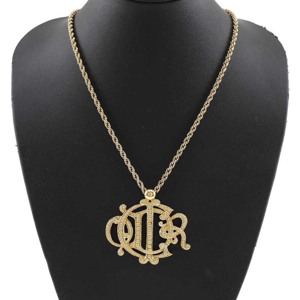 Dior Emblem Logo Necklace Vintage Gold Plated Gold 74.6g Women Used