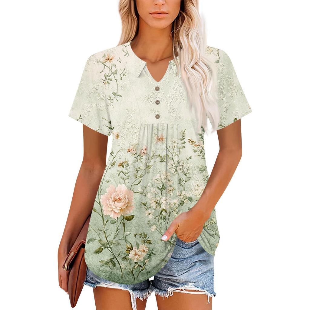 Women's Short Sleeve V-Neck Collared Tops Summer Business Casual Work T Shirts
