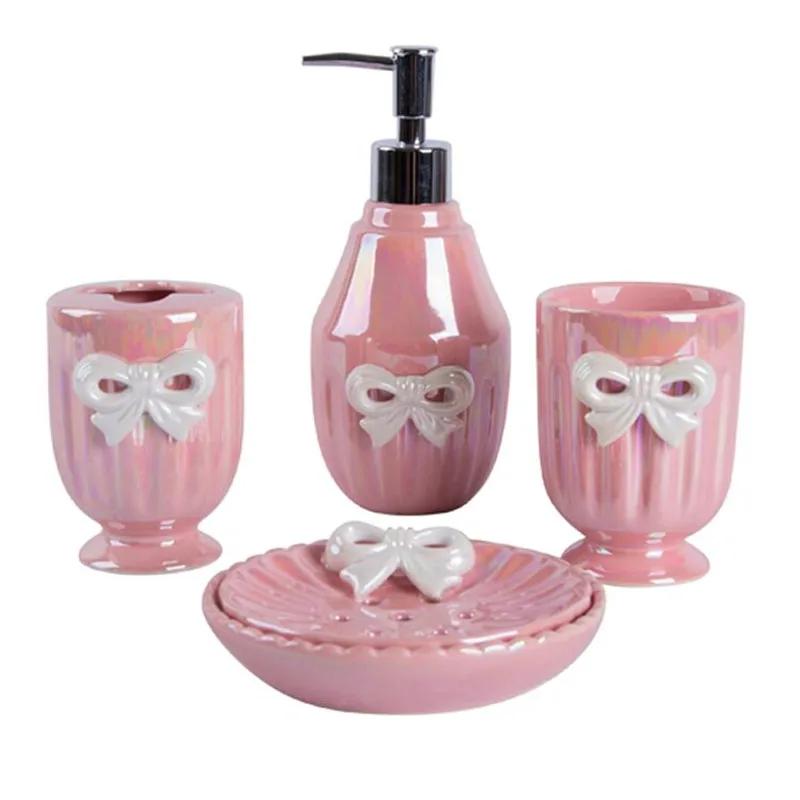 Zestaw łazienkowy Bowknot Kubek do płukania ust Dozownik mydła Mydelniczka Ceramiczny zestaw do mycia zębów Uchwyt na szczoteczki do zębów Zestaw akcesoriów łazienkowych hotelowych