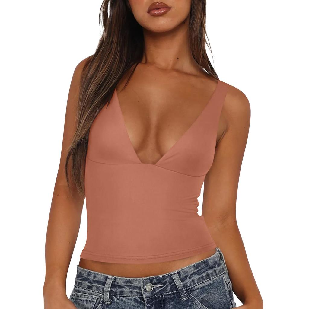 Women's Sexy Tank Top Slim Deep V Backless Yoga Running Fitnesls Cothing