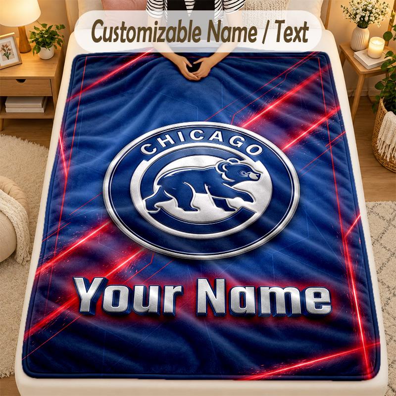 Koc FlanelowyChicago Cubs Personalizowany Tekst z Imieniem Miękki Ciepły Koc Rzutowy Wystrój Domu Prezent