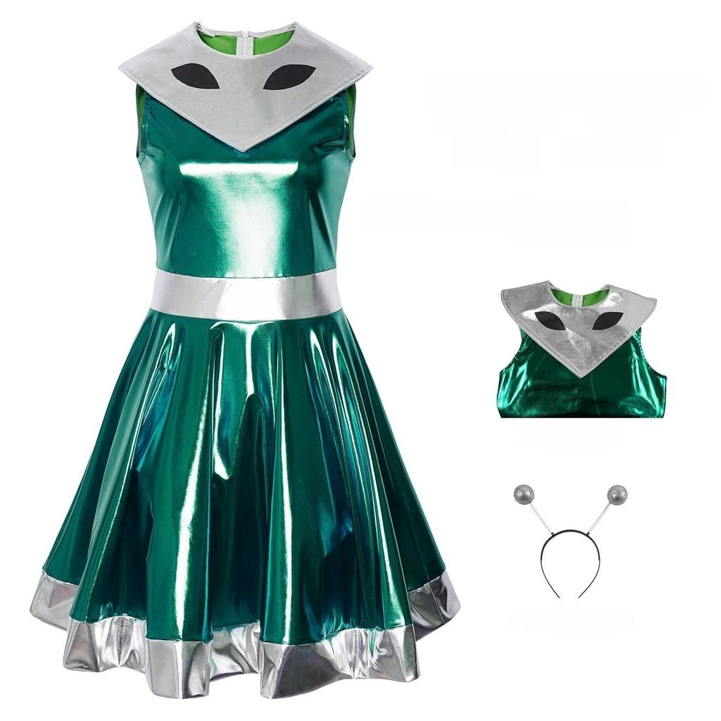 

Robot Metal Color Dress Cosplay Costume For Halloween And Movie Roleplay Kid 150 cm зелений