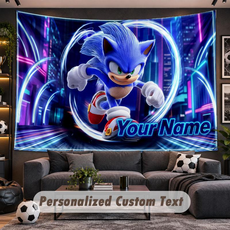 Wall Hanging Tapestry Custom NameSonic Pattern Personalized Printed Fabric Wall Decor