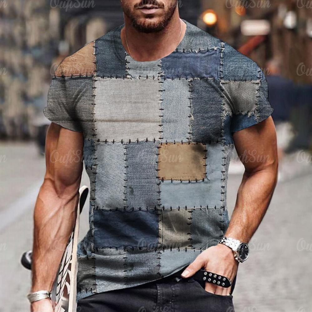 New Denim Pattern 3D Men's T Shirt Summer Short Sleeve O-Neck Pullover Fashion Street Sportwear Oversized Casual Male Clothing