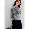 VICTORIA&VERA Andy Velvet 2.0 Faux Two-Piece Patchwork Knit Shirt