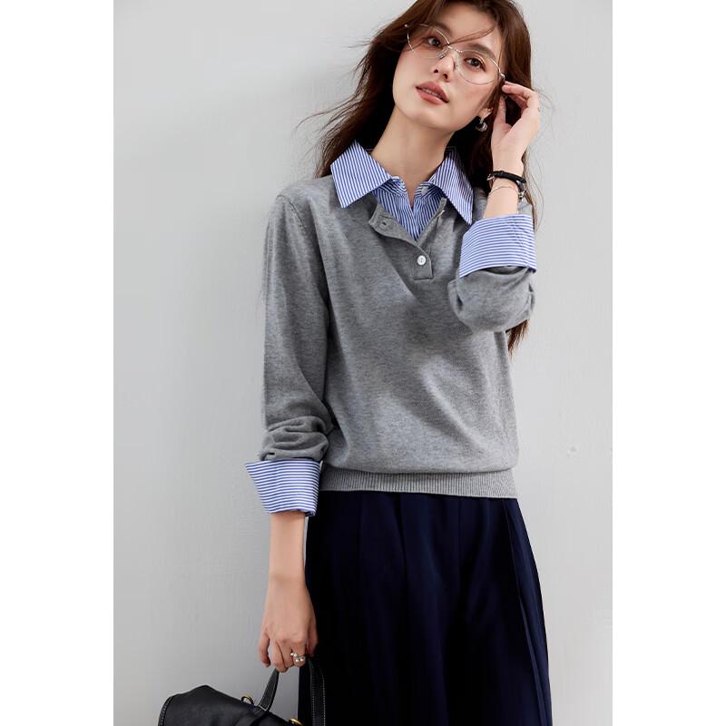 VICTORIA&VERA Andy Velvet 2.0 Faux Two-Piece Patchwork Knit Shirt