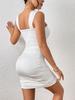 Square Neck Mini Dress Elegant Drawstring Ruched Sleeveless Dresses Causal Dresse