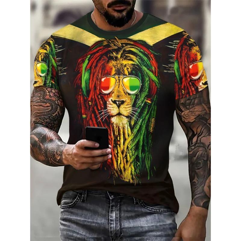 Lion Pattern Men's Street T-Shirt Short Sleeve Animal 3D Printed Fashion Hip Hop Male Tee O-Neck Casual Tops