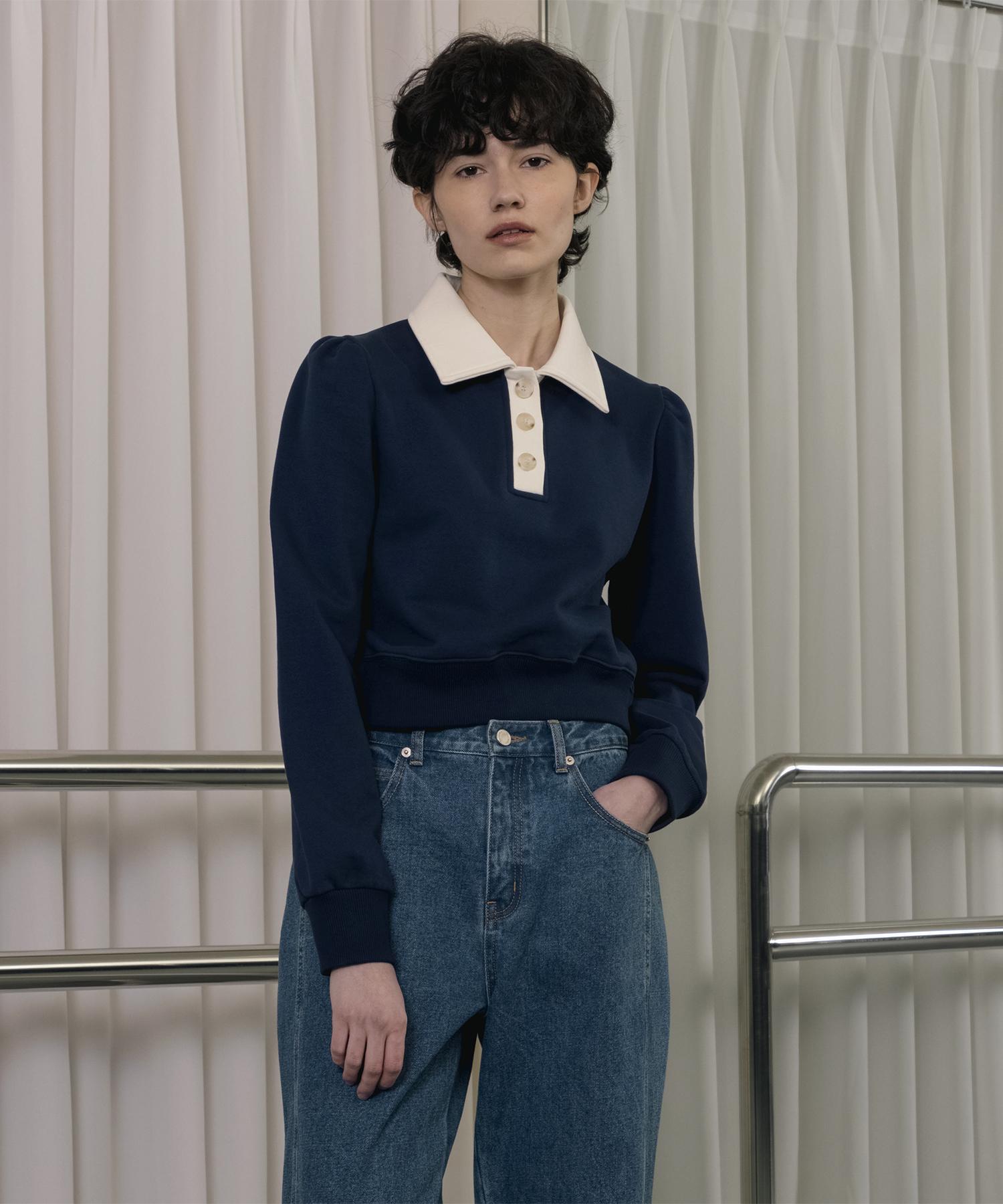 The Rocket R Contrast Collar Sweatshirt_Navy Navy/S