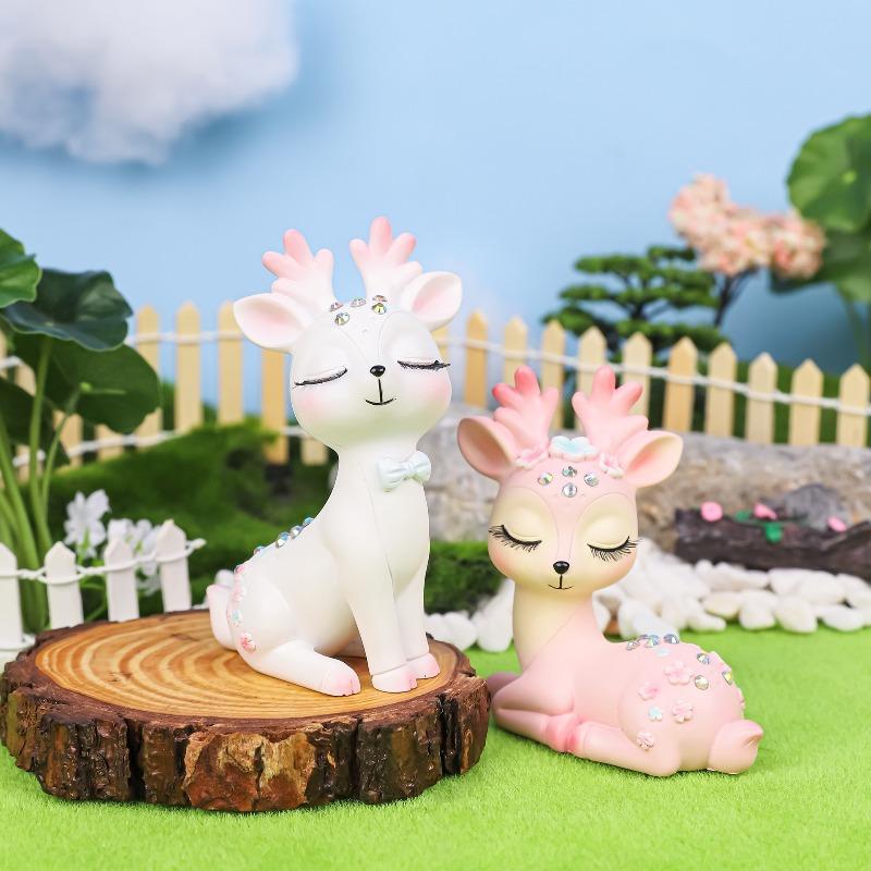 Romantic Little Fairy Deer, Cute Couple, Sika Deer Car Decoration, Cartoon Deer Ornaments, Resin Cake Decorations