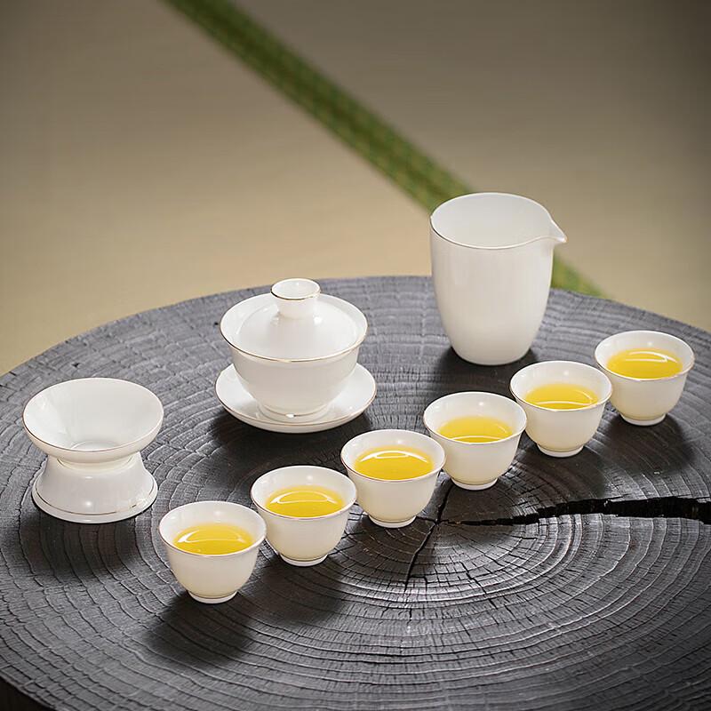 Youzheng Youpin Gold-Painted Mutton-Fat Jade Porcelain Gongfu Tea Set