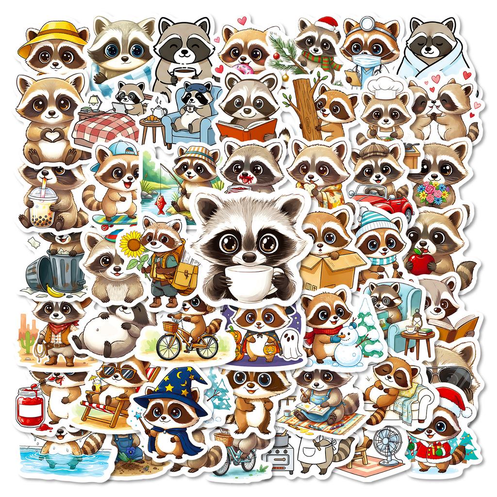 56 Cute Cartoon Raccoon Graffiti Stickers Do Not Repeat Suitcase Skateboard Decorative Stickers Batch