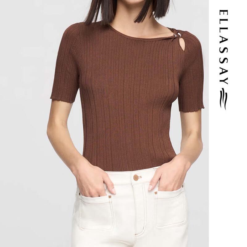 ELLASSAY Women's Slim Fit Hollow-Out Knit Top