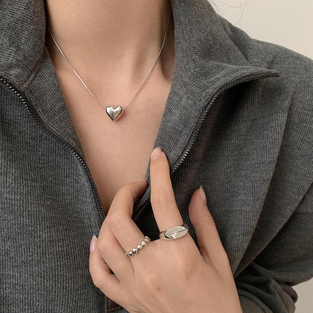 925 Sterling Silver-Plated Heart Necklace, Women’s Light Luxury Summer Design, Versatile Clavicle Chain, 2021 Style