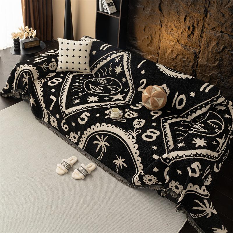 

Clock Chenille Sofa Cover Cloth Retro Printed Sofa Towel Four-Season Universal Cover Cloth Light Luxury High-End Set Towel 180X130Cm чёрный