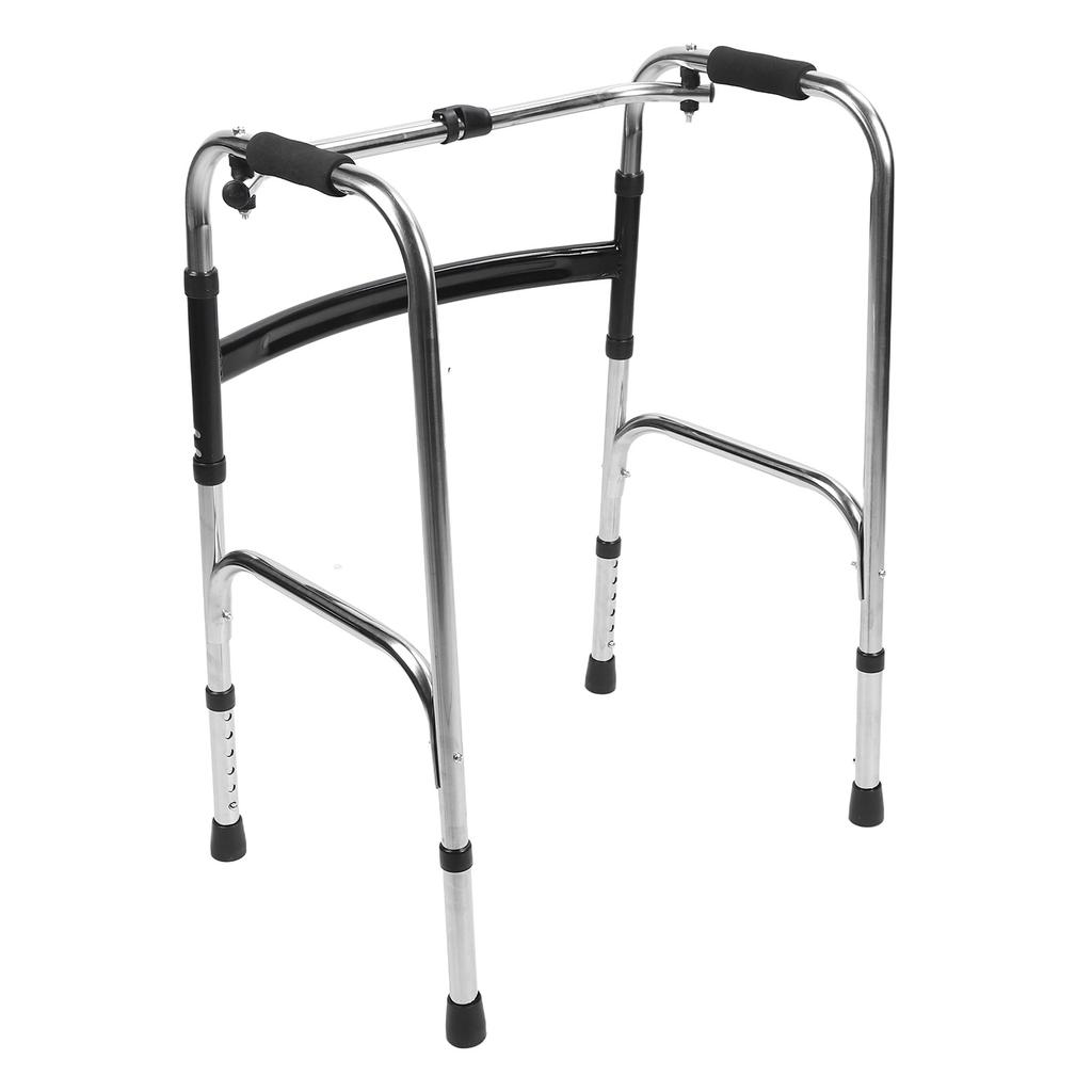 Elderly Folding Walker Height Adjust Stainless Steel Portable Recovery Senior Walker Silver Black