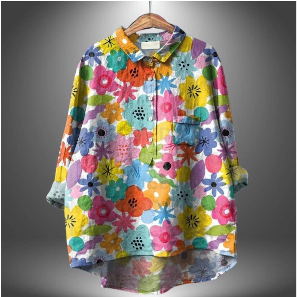 Stampa Floreale Vintage Deliziosa Camicia Casual in Lino