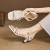 Fashion NEW Summer Women Sandals Genuine Leather Shoes for Women Square Toe Thin Heel Shoe Narrow Band Daily Shoes Open Toe Soft Sandals