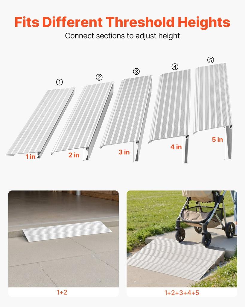 Door Threshold Ramp, 138 mm Rise, Aluminum Alloy Threshold Ramp Rated 363 kg Load Capacity, Handicap Ramps for Home Steps for Wheelchair, Scooters,