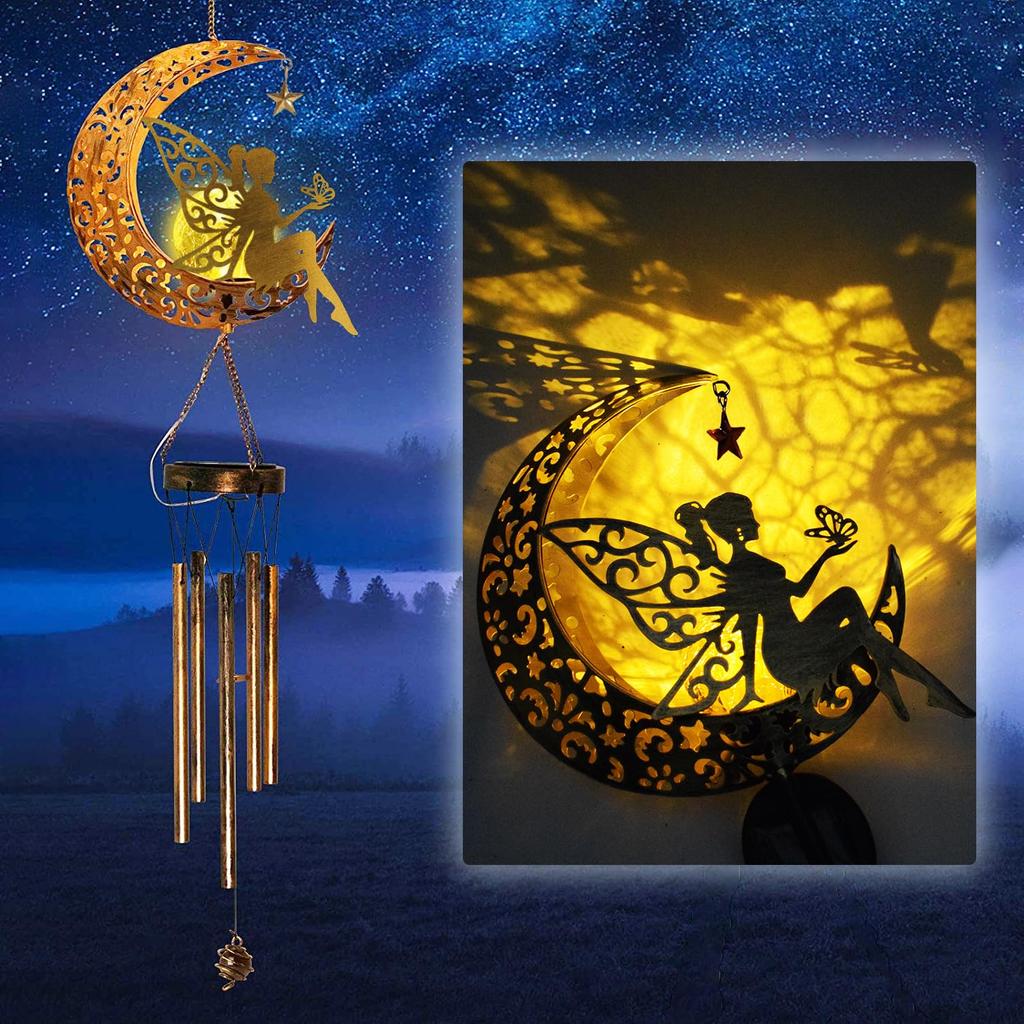 YZYOE Cute Solar Moon Flower Fairy Wind Chime Decorative Iron Craft Fairy Wind Portable LED Outdoor Decorative Perfect Gift for Light, Chime, Light,