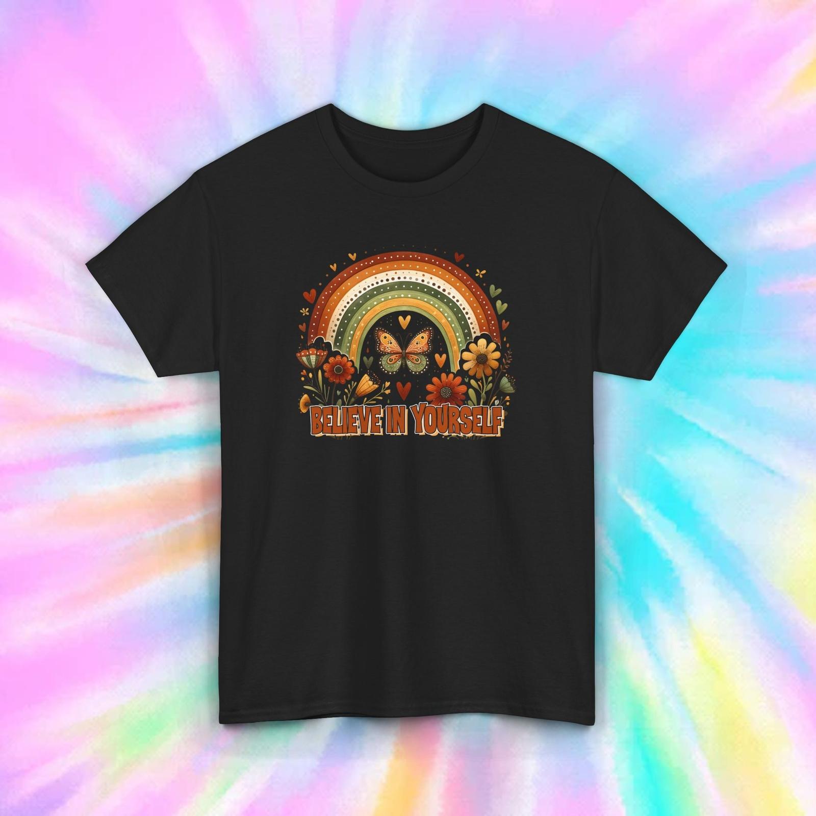Believe In Yourself Butterfly Rainbow Motivational Inspirational Graphic Tee 4XL