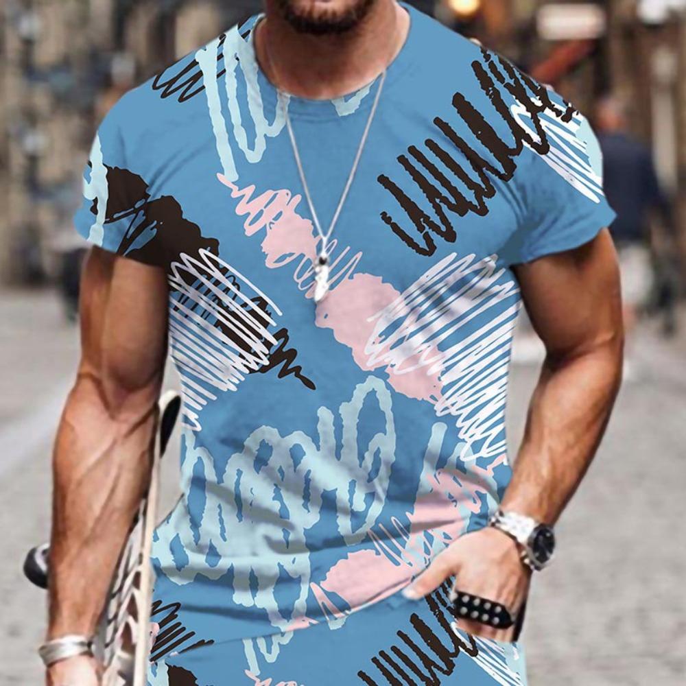 Summer Fashion Men's Abstract Art Graffiti 3D Printed T-shirt Comfortable Soft Breathable Loose Large Casual Sports Versatile Short Sleeve T-shirt